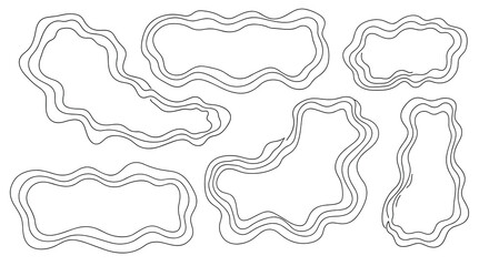 Set of hand-drawn frames with organic, wavy borders and multiple parallel lines, creating abstract and fluid text box shapes.