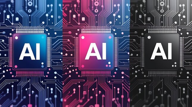 Artificial intelligence processor chip on digital circuit board background