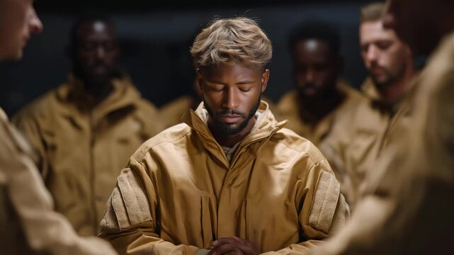 A full team gathered before competition for motivational words and tactical briefing, symbolizing unity, trust, and readiness for achievement. cinematic color correction, natural uneven lighting