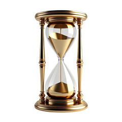 Ornate gold hourglass with sand flowing through a clear glass bulb