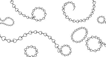 Obraz premium Hand-drawn collection of swirling and circular chains made of tiny hearts, creating delicate and romantic decorative elements.