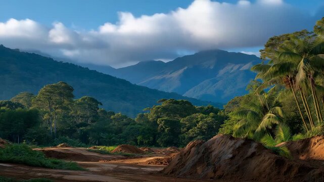 A scenic view of newly developed land lots surrounded by nature, symbolizing balance between human habitation, landscape preservation, and sustainable living. cinematic color correction, natural