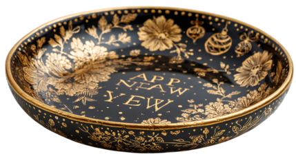 black and gold dessert plate