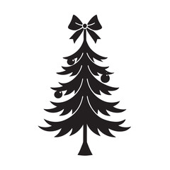 Obraz premium Minimalist Pine Tree With Ribbon Bow Silhouette