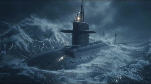 Submarine surfaces in storm