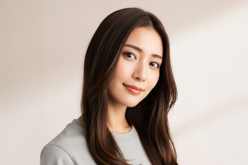 Obraz premium ロングヘアの女性、ヘアカラー、ココアブラウン