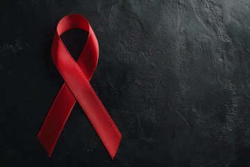 Generative AI image of red ribbon symbol representing World AIDS Day awareness campaign, donor day