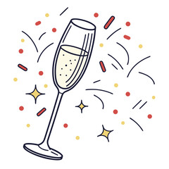 Champagne Glass with Confetti and Sparkles flat icon