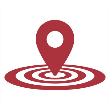 A map pinpoints exact location on a target, colored in a maroon theme