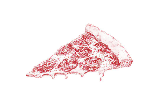 Thin outline mini pizza slice design isolated on transparent background