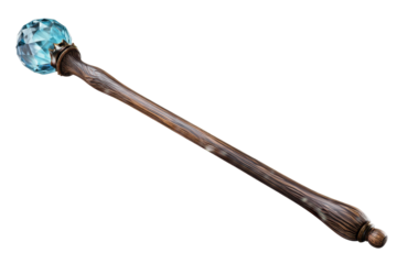 Mystical wooden staff with blue crystal ball top design perfect for wizards