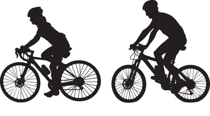 vector, silhouette of a side view of couple cyclist riding a bicycle
