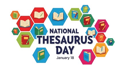 National thesaurus day illustration of national thesaurus day graphic with hexagons and books