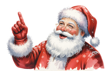 Smiling santa claus pointing up, christmas illustration