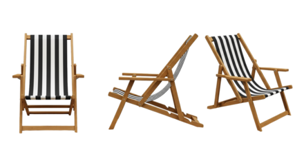 Stylish Deck Chairs Set for Summer Relaxation Classic Striped Design Outdoor Living Vacation on transparent background