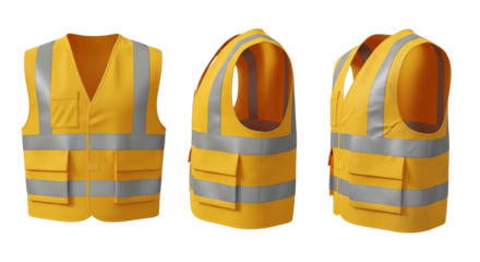 Yellow Safety Vest High Visibility Reflective Gear Worker Construction Apparel Security on transparent background