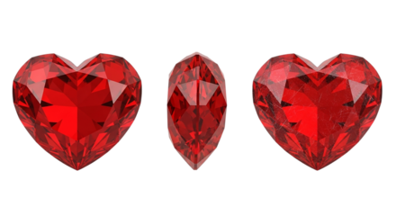 Ruby Hearts Gemstones Sparkling Red Diamond Hearts Love Romance Valentine s Day Jewelry on transparent background