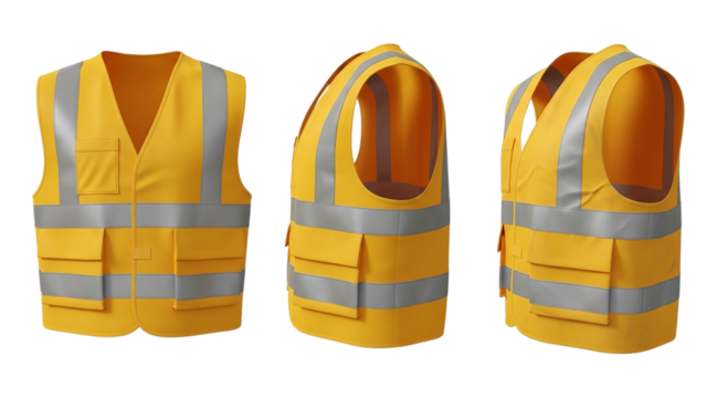 Yellow Safety Vest High Visibility Reflective Gear Worker Construction Apparel Security on transparent background