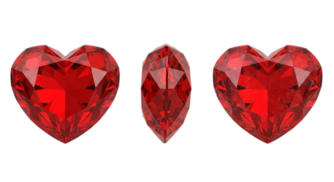 Ruby Hearts Gemstones Sparkling Red Diamond Hearts Love Romance Valentine s Day Jewelry on transparent background