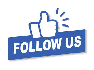 follow us, thumbs up, like, social media, icon, button, symbol, gesture, approval, agreement, endorsement, popularity, engagement, communication, networking, online, web, digital, graphic, design, vec