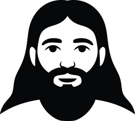 Stylized jesus face icon, simple black and white illustration