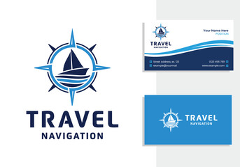 Vessel ship travel navigation logo and business card design