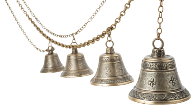 The melodic symphony, a bells dance of chains cut out on PNG. AI GENERATED.
