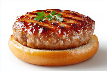 A Deliciously Cooked Hamburger on a Fresh Bun Surrounded by a Simple White Background Perfect for Food Artistry and Culinary Illustrations