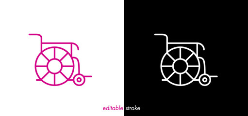 Wheelchair icon illustration. Editable stroke medical chair, wheel chair vector design to use for healthcare, healthy lifestyle, medical laboratory, hospital project.