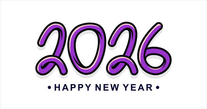 Happy New Year 2026 typography text illustration isolated element. Art Illustration