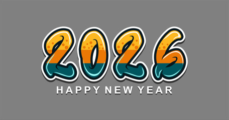 Happy New Year 2026 typography text illustration isolated element. Art Illustration