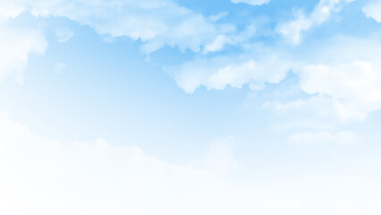 Background with clouds on blue sky. Nature View Wallpaper Landscape Cyan color Environment, Fluffy Climate. Vector background. 
