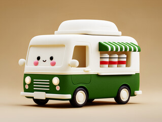 3d truck cart with green cute soft style and warm festive mood