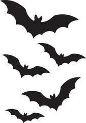 Fototapeta premium Silhouette of Five Flying Bats Against a White Background