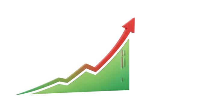 Green graph with red arrow showing upward trend