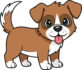 Cartoon puppy, cute dog, happy pet, playful animal, blue eyes, wagging tail, brown fur, white patches, kids illustration, friendly character
