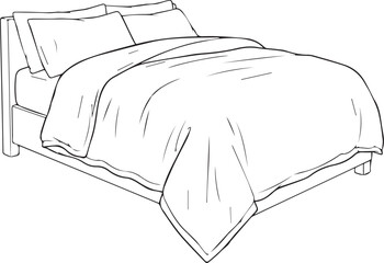white bed with a pillow line art design
