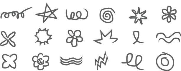 Hand-drawn doodle element set with icons and symbols, vector illustration, isolated on white background 
