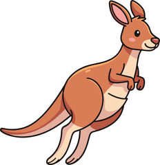 Cartoon kangaroo illustration, jumping marsupial, cream belly, rosy cheeks, friendly animal, vector art, children’s design, white background, stock image