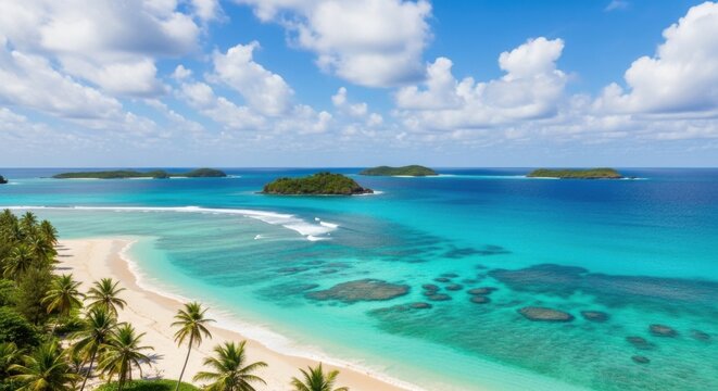 Tropical Beach with Palm Trees and Clear Water  - Powered by Adobe