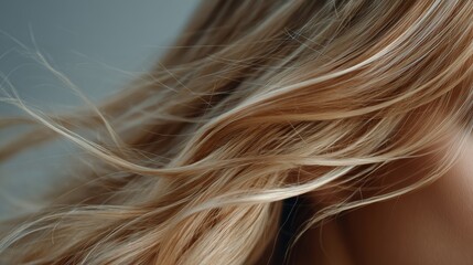 Naklejka premium Flowing strands of long blonde hair softly shimmering in natural light