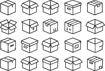 Outline vector icons collection of shipping and cardboard boxes