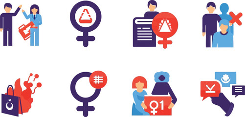 Diverse icons symbolizing women's rights, equality, and empowerment in society.