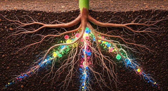 Plant roots with nutrient uptake illustration soil nutrients absorption biology science growth underground environment nature