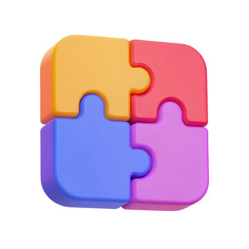 3d minimal jigsaw solved. problem-solving. teamwork collaboration concept. jigsaw puzzle connecting together. 3d illustration.