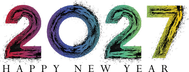 Colorful happy new year 2027 greeting card with grungy design