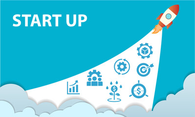 Start up icon - starting a business. startup, new business, idea, innovation, target, planning, vision, infographic, template, presentation, concept, banner, pictogram, icon set, icons.