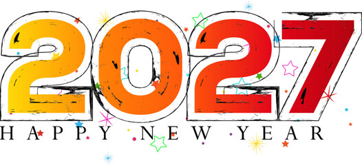 Happy New Year 2027 Celebration with Festive Colors and Stars