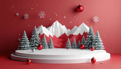 Minimal product background for Christmas and winter holiday concept.