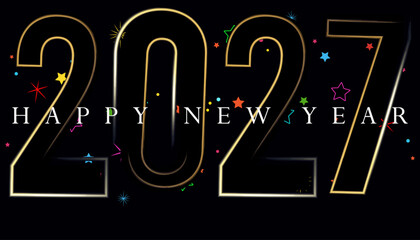 Happy New Year 2027 festive celebration with stars and glowing design